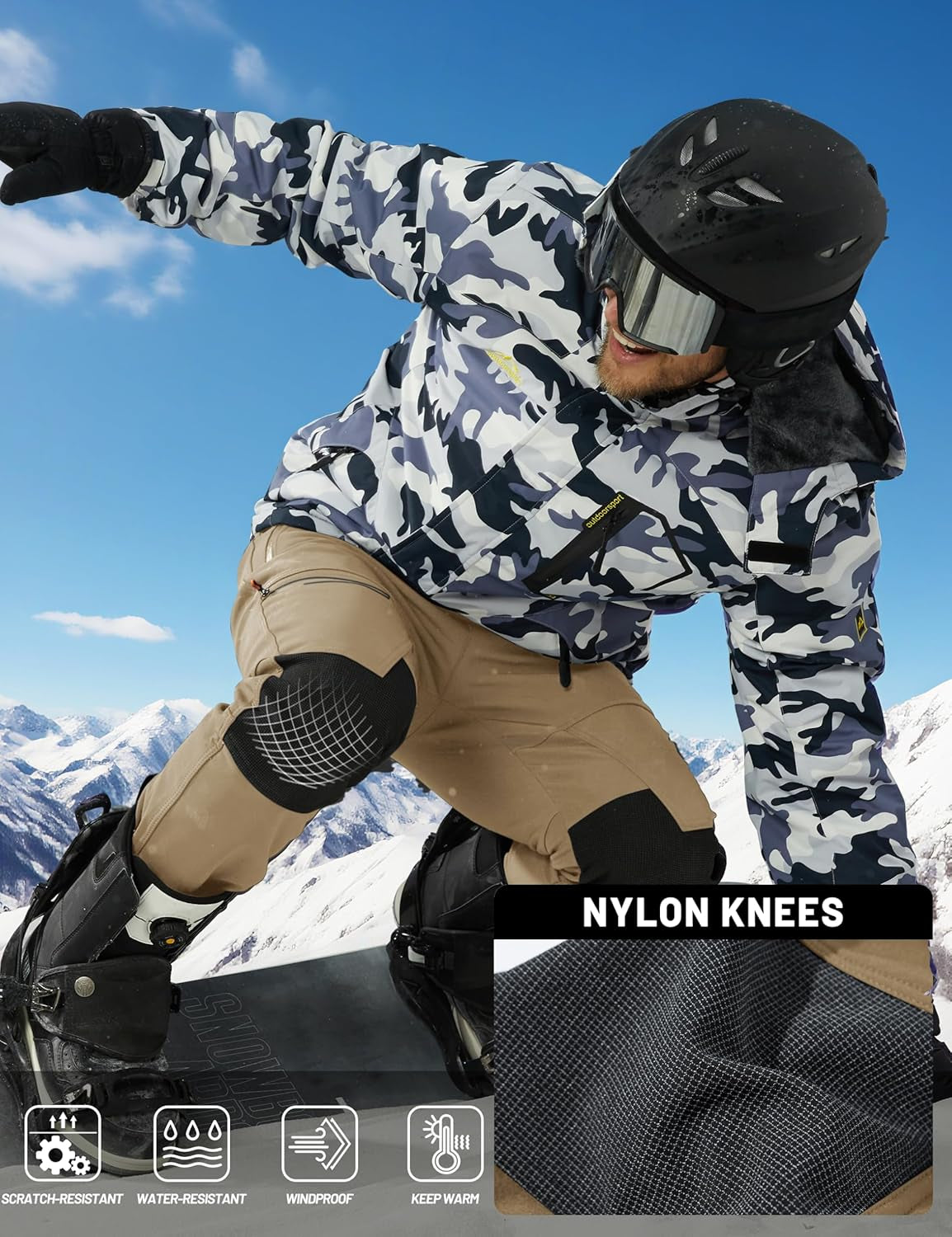 Men'S Snow Ski Pants Windproof Snowboard Pants for Men Water Resistant Hiking Pants Fleece Lined Winter Working