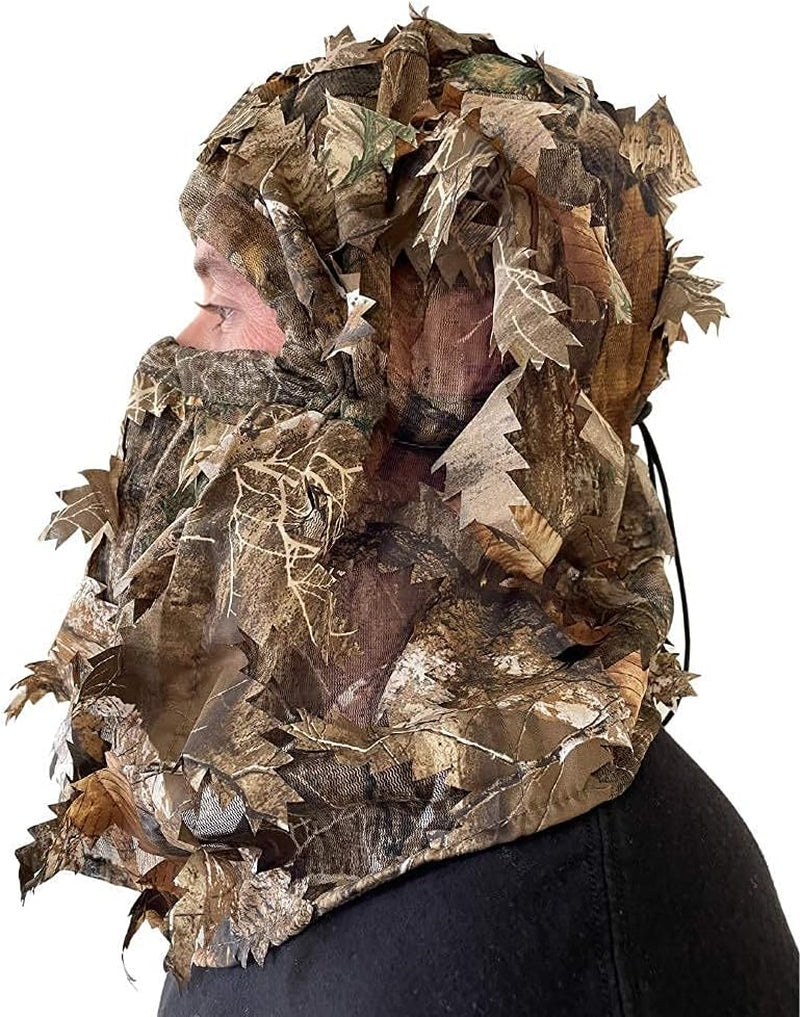 Camo 3D Leaf Ghillie Camouflage Face Mask. Leafy, Full Coverage, Breathable Hunting Mask with Customizable Fit