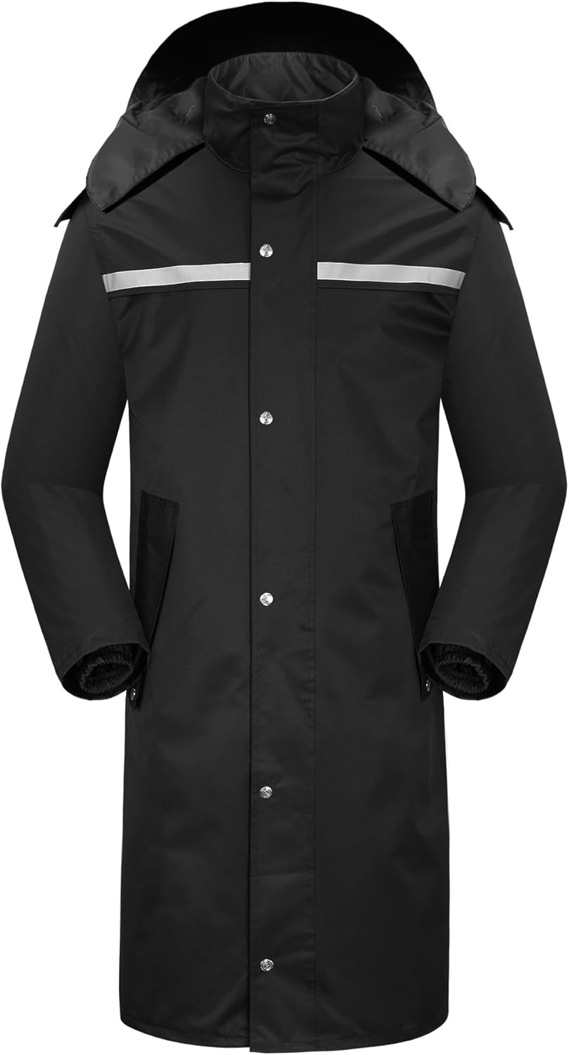 Raincoat Waterproof Long Rain Jacket Lightweight Rainwear Reflective with Packable Hood for Men Women Adults