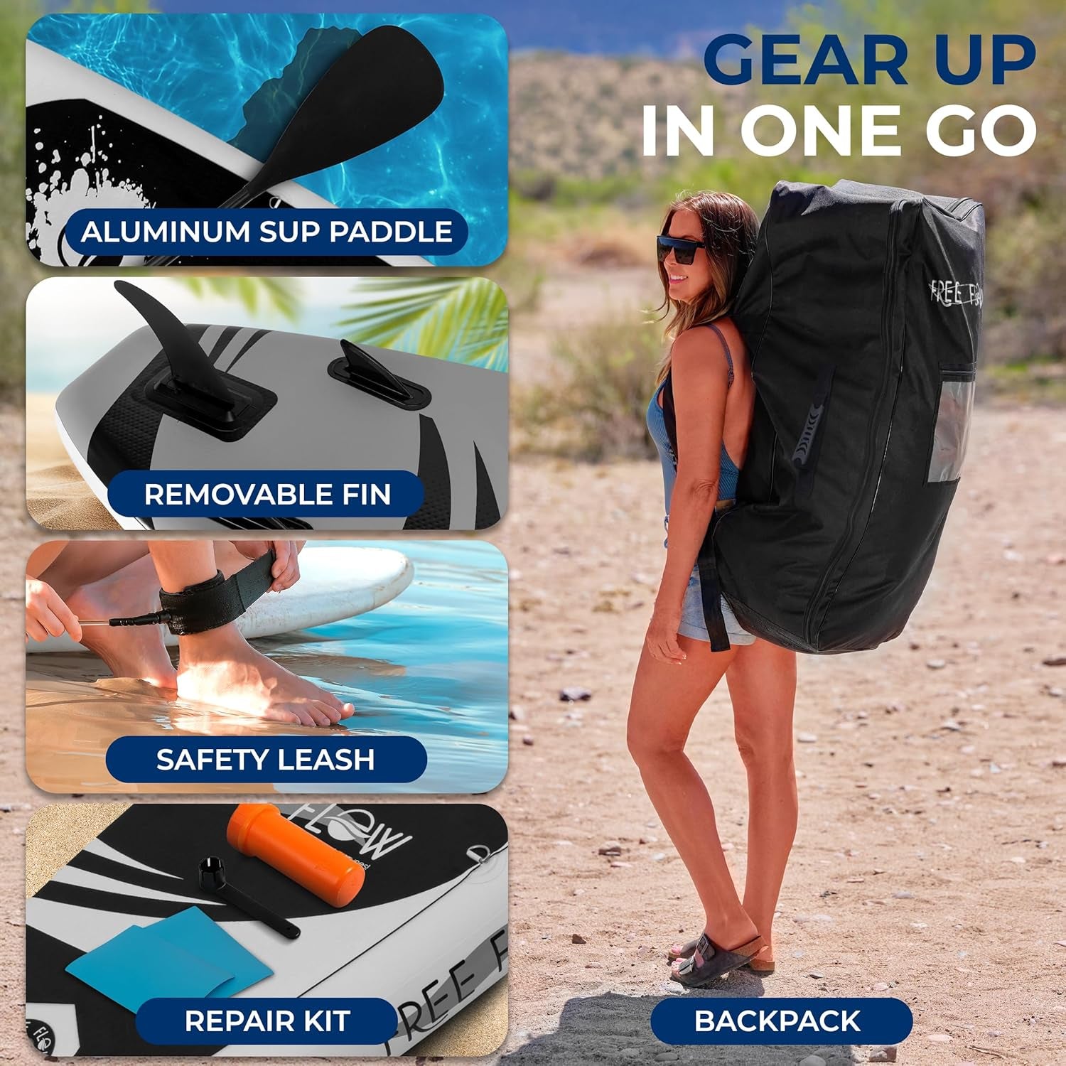 Stand up Inflatable Paddle Board with Premium SUP Accessories – Wide Stable Design with Non-Slip EVA Deck Pad for Adults and Youth of All Skill Levels