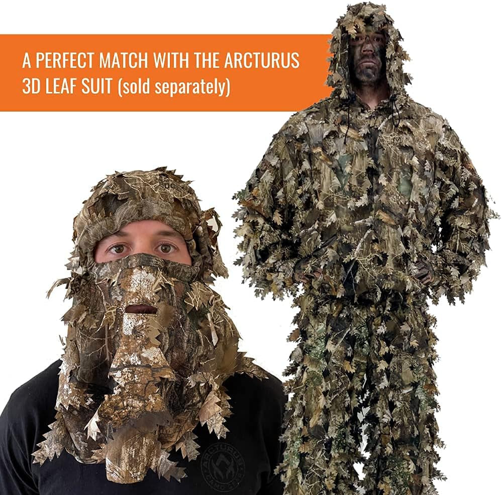 Camo 3D Leaf Ghillie Camouflage Face Mask. Leafy, Full Coverage, Breathable Hunting Mask with Customizable Fit